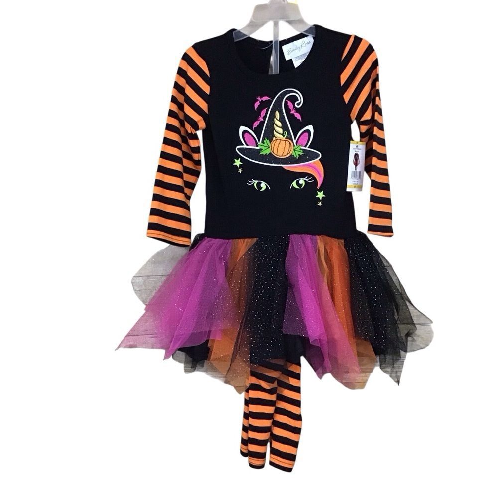 Emily Rose Cat Witch Toddler Halloween 2-Piece Set 3T Striped Pants‎ Tutu NWT